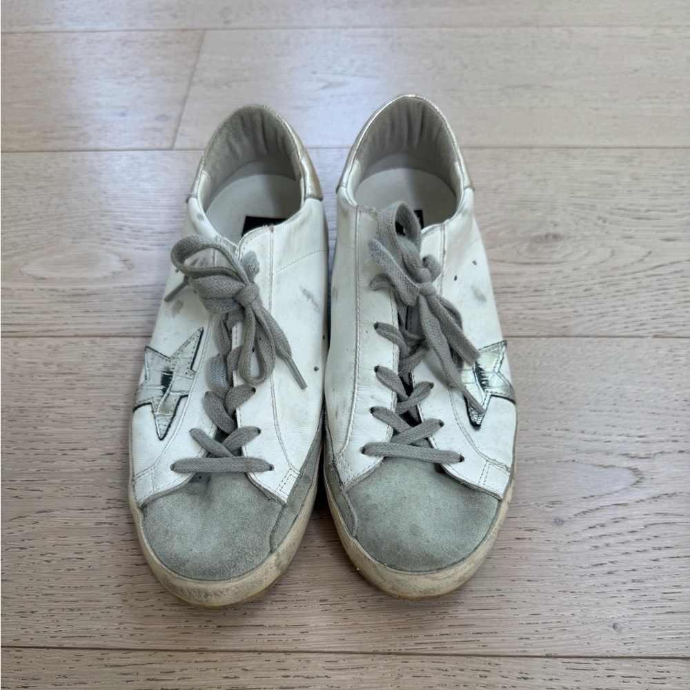 Golden Goose White and Gray Star Sneakers